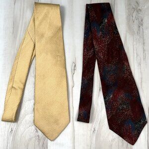 Lot 2 Zylos & Zylos Gold George Machado 100% Silk Mens NECK TIES Yellow Galaxy